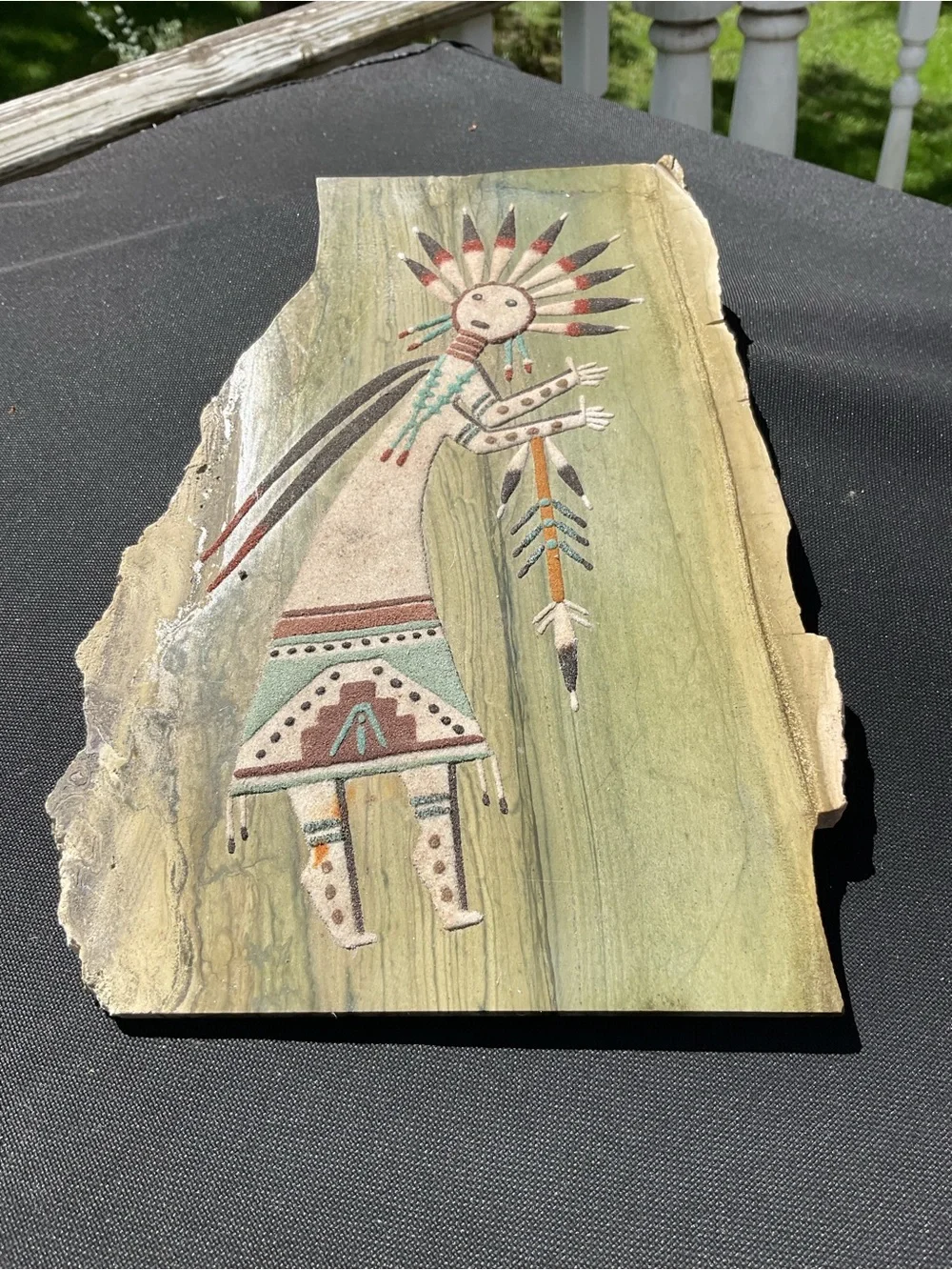 Vintage JUDY LEWIS Navajo Sand Art on Slate Stone signed